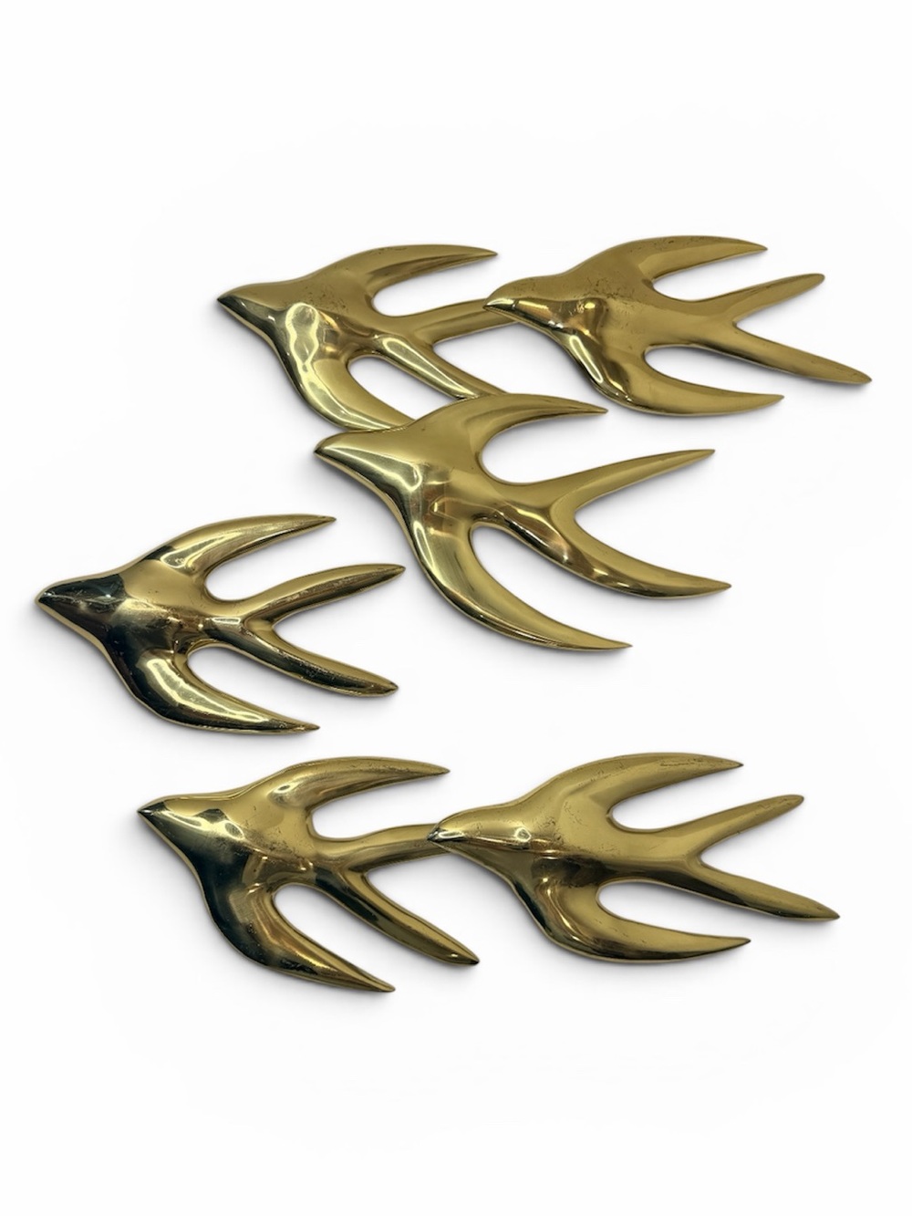 Vintage Brass Flying Seagulls Birds Wall Plaques Set of 3 MCM Coastal Bird Decor
